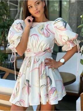 aje oasis cut out mini dress OASIS OLIVE LEAF PRINT CUT OUT MINI DRESS by AJE